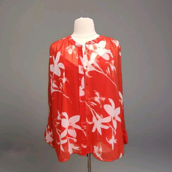 Calvin Klein Vibrant Orange White Sheer 2 Piece Tank & Blouse Size 3X NWT - Picture 1 of 9